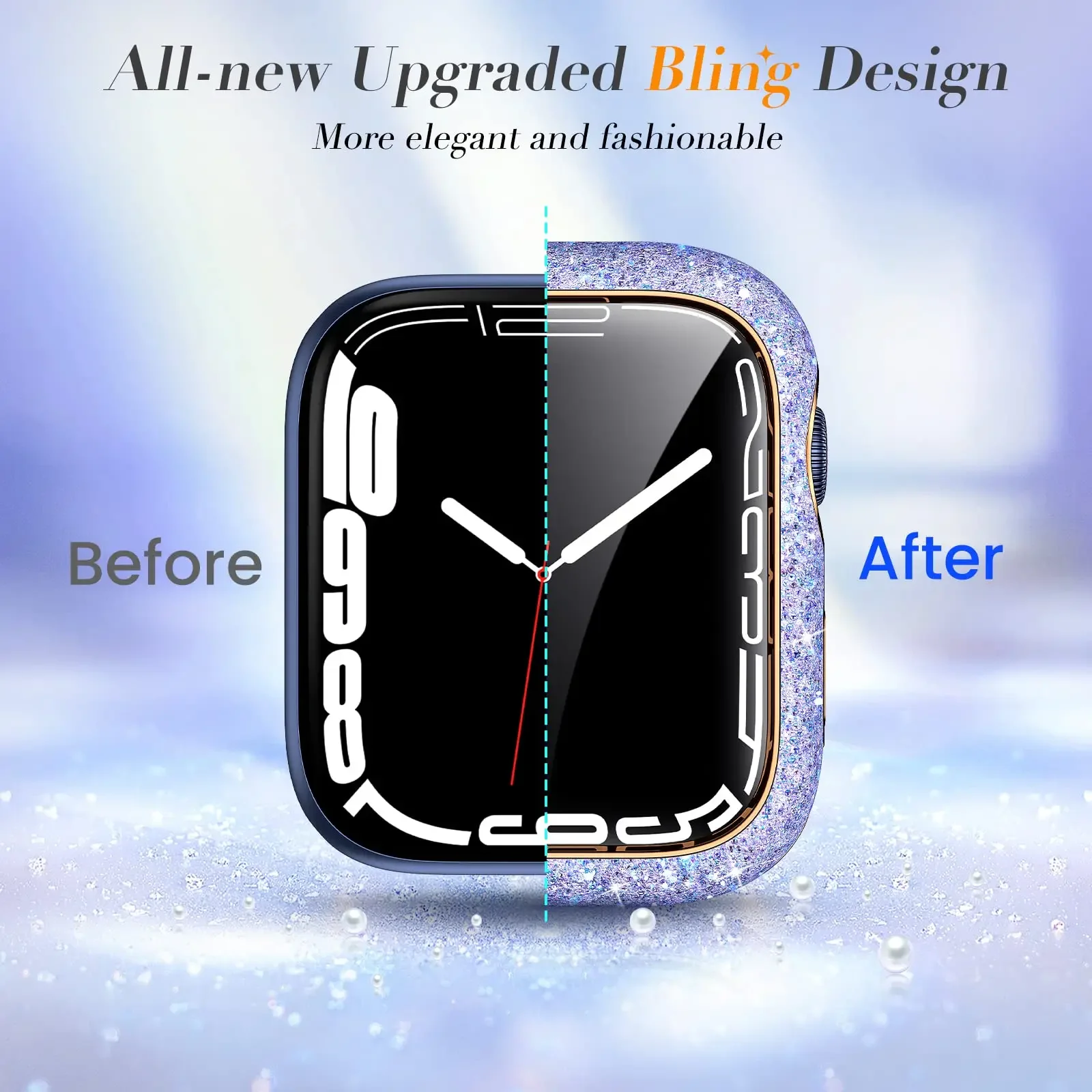 Diamond Cover for Apple Watch Case 45mm 41mm 44mm 40mm Bling Bumper Screen Protector for IWatch Series 9 8 7 4 5 6 Se for Women