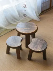 Solid wood small round stool home retro creative tea table low stool wooden bench small stool tatami wooden stool