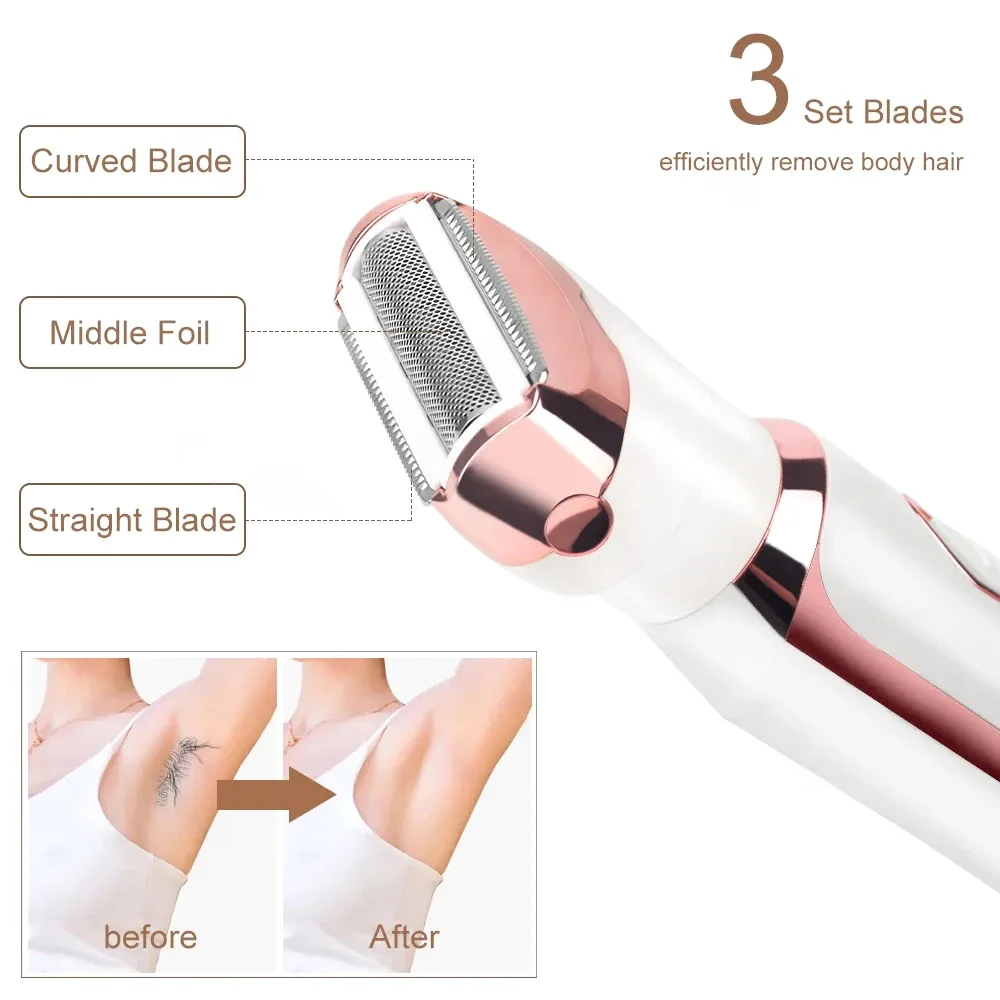 Electric Razor for 4 in 1 Women Shaver Lady Shaver Body Hair Trimmer for Armpit Bikini Arm Leg Face Mustache Portable Painless