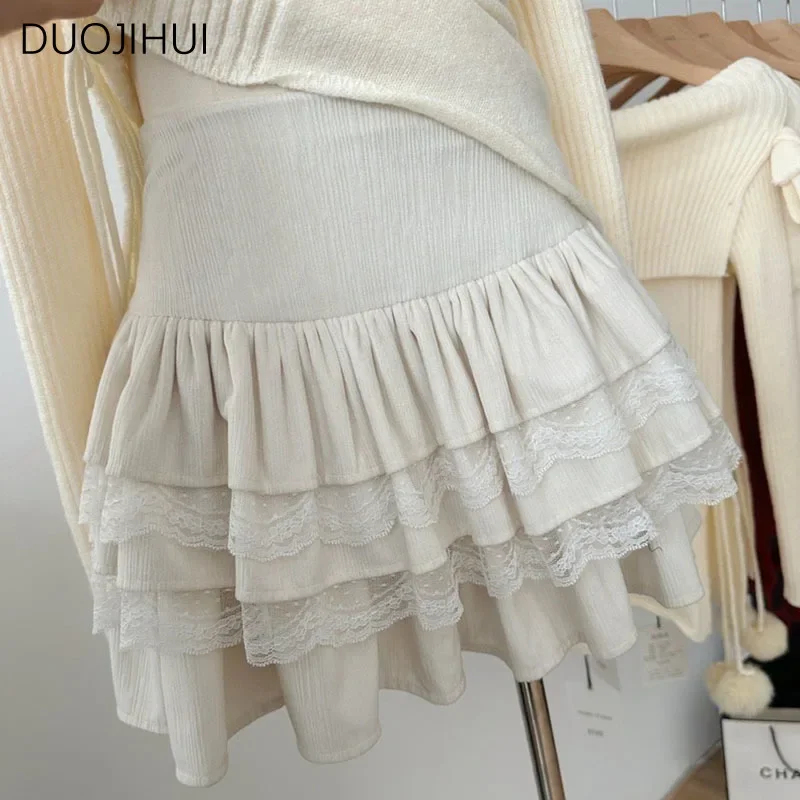 DUOJIHUI Apricot Chic Lace Sexy A-line Female Mini Skirts Spring Sweet Classic Pure Color Fashion Simple Casual S-L Women Skirts