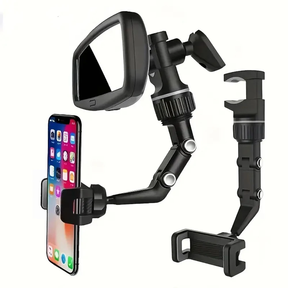 Rearview Mirror Car Phone Mount Car Holder Clip-On Cell Phone Stand 360 Adjustable Car Navigation Bracket Anti-Shake Cars Mount