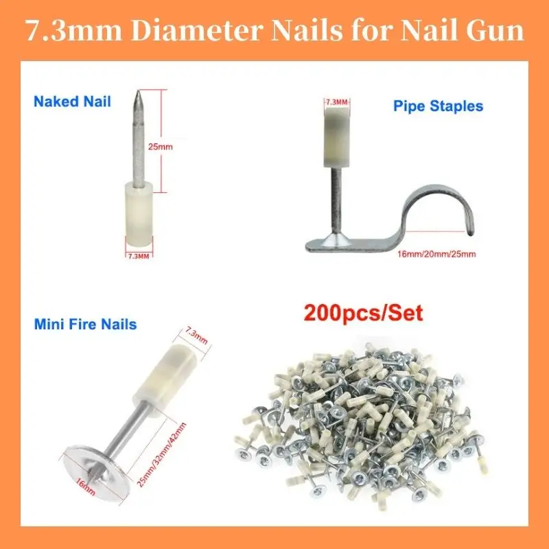 100pcs/200pcs 16/20/25/32/42mm Steel Nails for Nails Gun Manual Power Tool Wall Anchor Wire Slotting for 7.3mm Mini Nail Gun