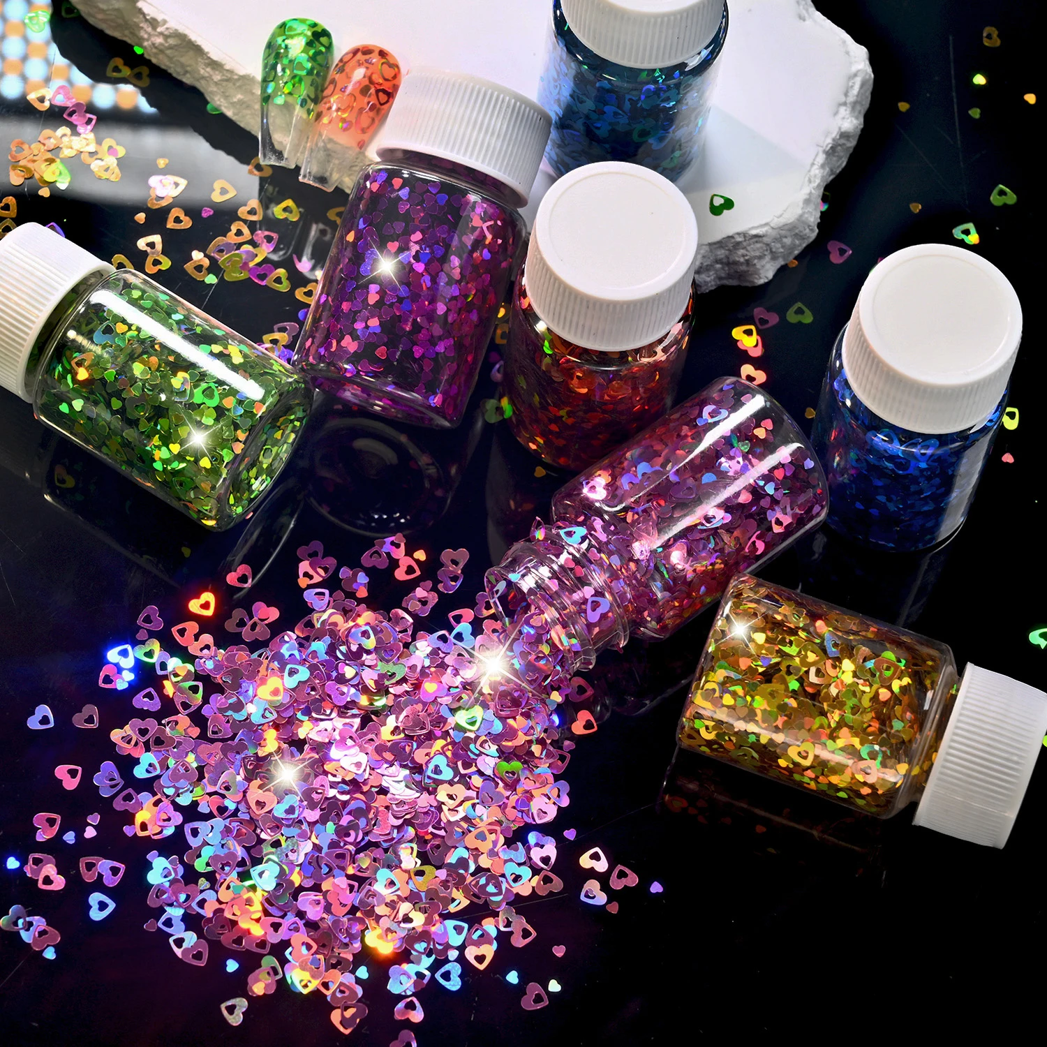 

9Pcs Heart Shape Nail Glitter Sequins Holographic Colorful Nail Art Flakes Iridescent Nail Decorations for Nail Salon & Home Use