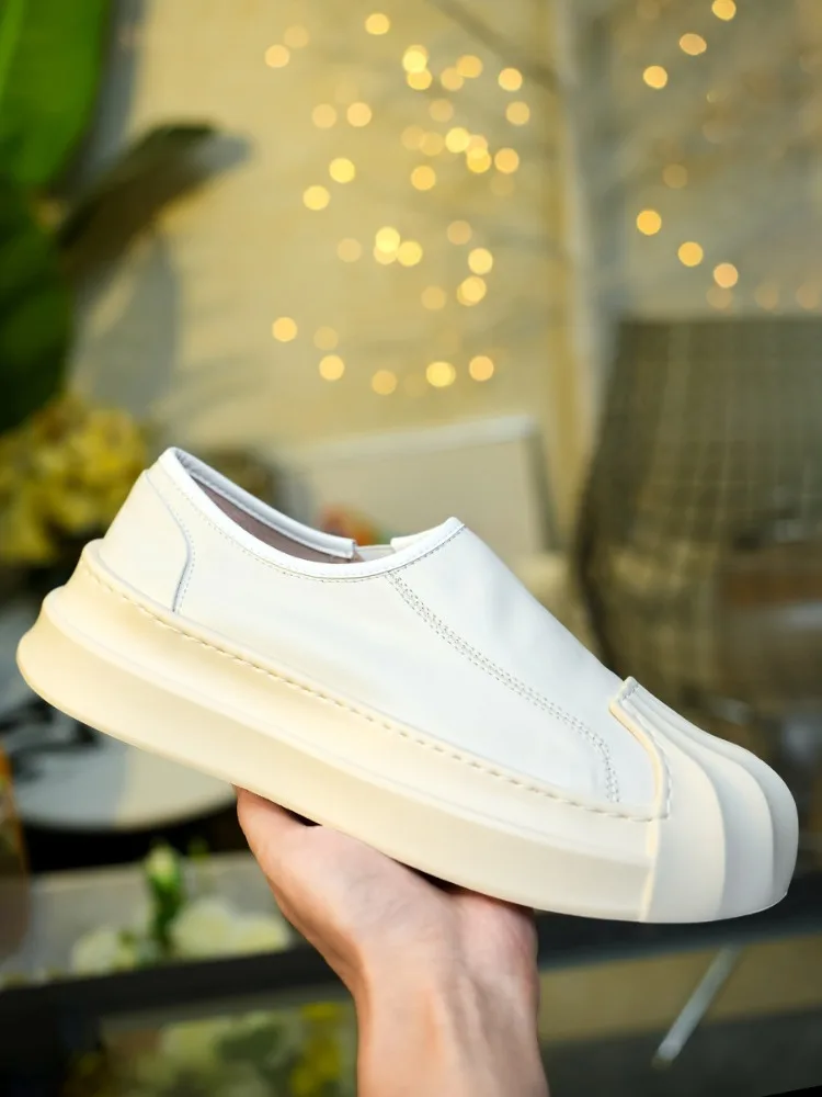 Men Fashion Daily Slip on Sneakers Genuine Leather Non Slip Thick Platform Sole Walking Footwear Casual Shoes