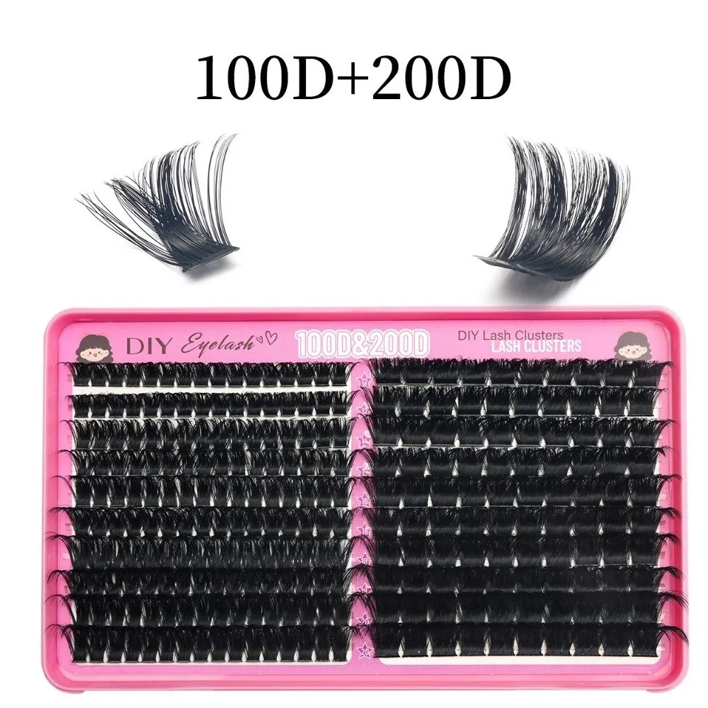 High Simulation False Eyelashes Segmented Design 12-20mm Length Eyelash Extension 100D+200D Density Cluster Lashes