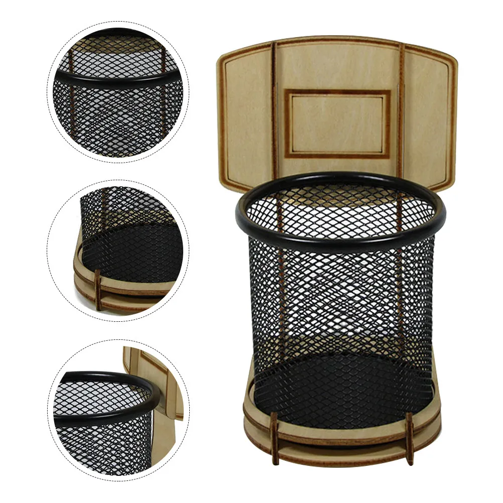 Basketball Stand Pencil Holder Metal Wood Comfortable Hand Feel Smooth Surface DIY Office Desktop Stationery Organizer Pen