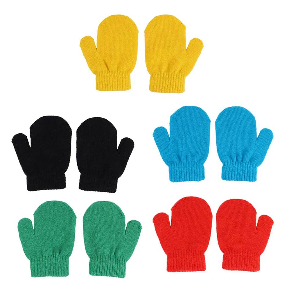 

5 Pairs Winter Children Kids Boys Unisex Acrylic Full Finger Toddler Soft Durable Warm Breathable Gloves Child Gloves Matching
