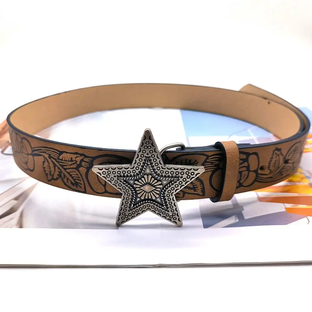 Star Buckle Y2K Waistband Jeans Decor Korean Style Printing Belt Skirt Accessories Trouser Decoration Pu Waistbands Female/Girls