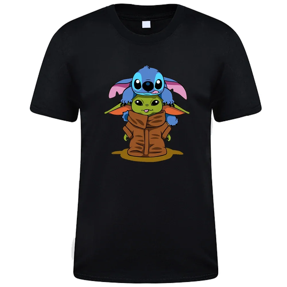 Baby Yoda Stitch Cartoon T Shirts Male Fashion Disney Printed Tee Shirt Cotton Harajuku Tops Men Summer Loose Casual T-Shirt