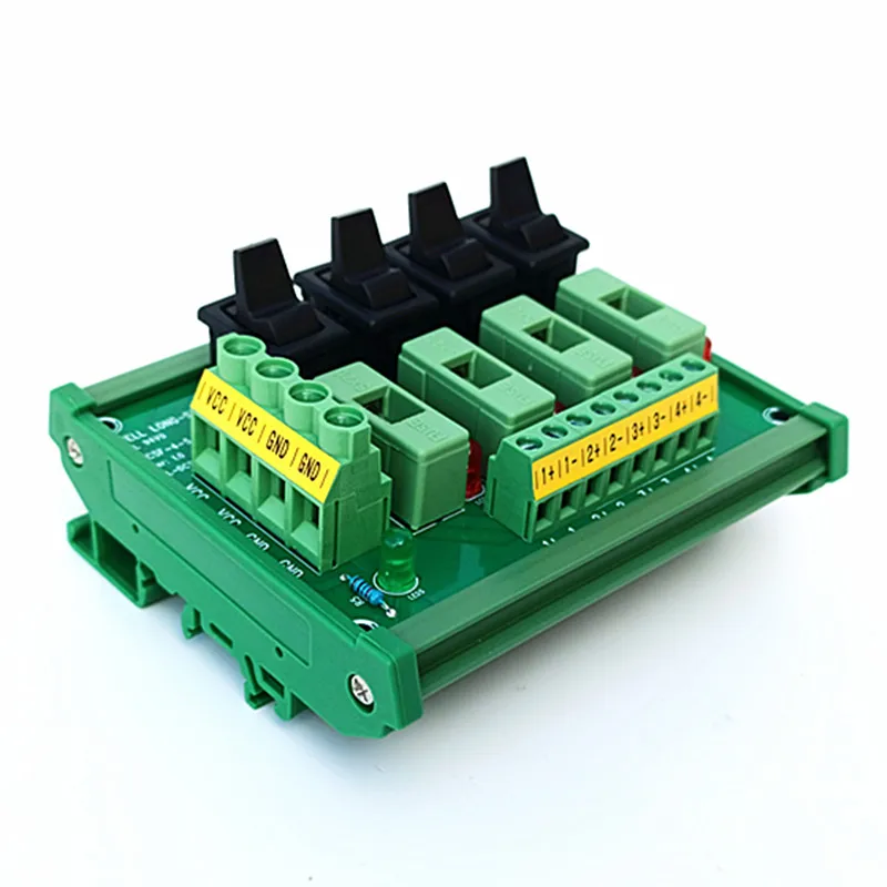 DIN Rail Mount 4 Position Toggle Switch AC/DC Power Distribution Strip Module Fuse Splitter Board