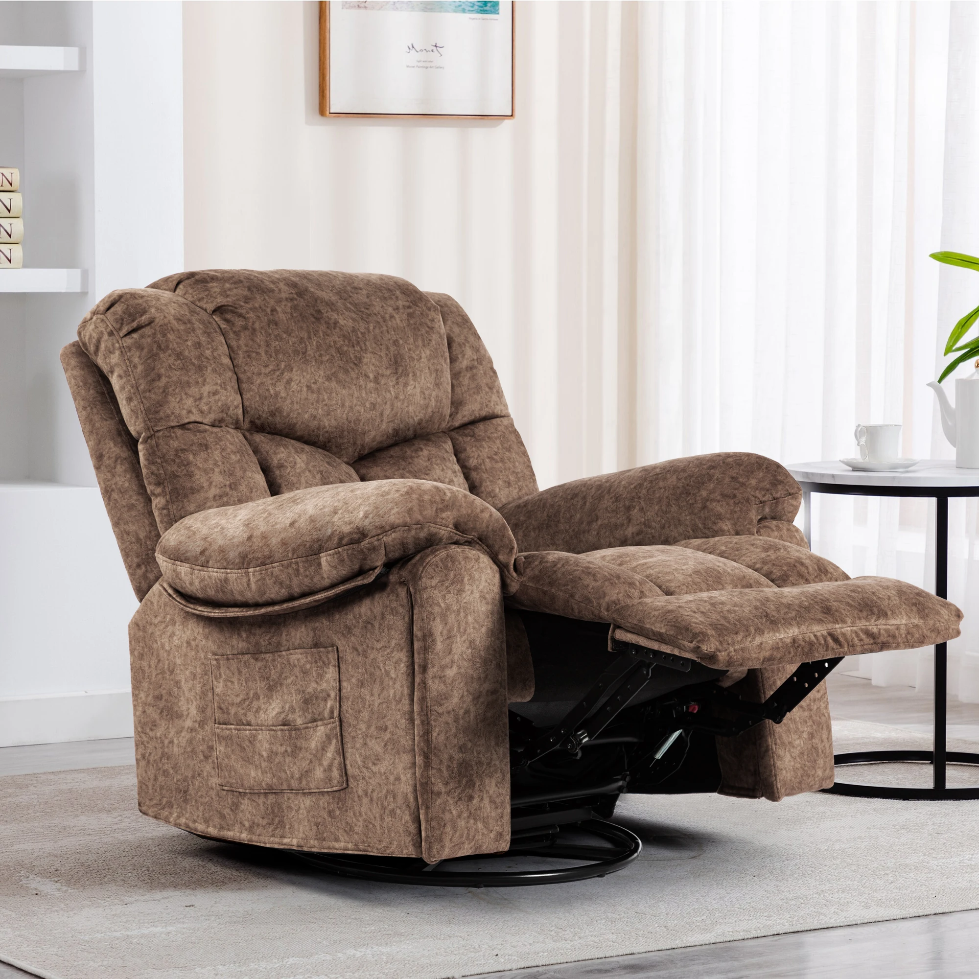 Electric Recliner Sofa for Elderly One-Person Modern Microfiber Fabric Reclining Chair with Metal Frame for Home Living Room