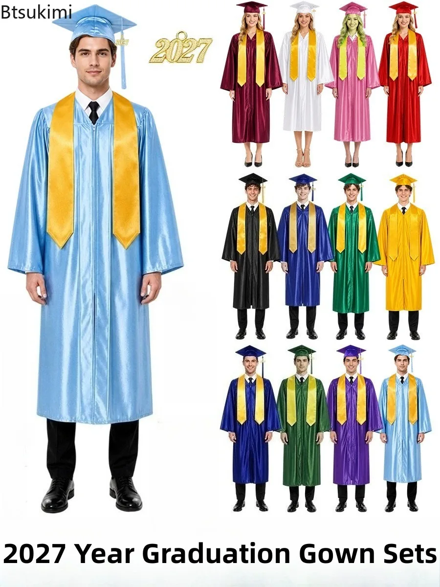 2027 Adult Graduation Costumes Bachelor Degree Gown Sets Academinc Uniforms Men Women Graduation Photography Performance Outfits