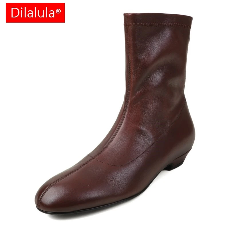 

Dilalula 2026 New Genuine Leather women's Short Boots Quality Natural Leather Low Thick Heels Office Lady Ankle Boots Autumn