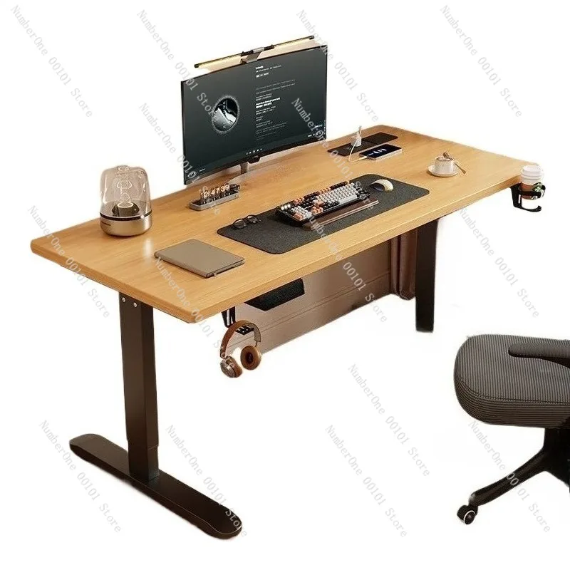 Ergonomic Solid Wood Smart Computer Desk Height Adjustable Study Table Home Office Workstation Gaming Desk Lift Writing Desk for
