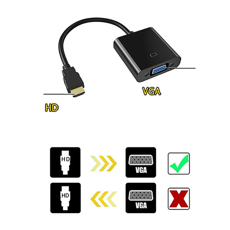 Adapter HDMI kompatybilny z kablem VGA, HD 1080P, z obsługą Audio, HDTV, męski na VGA, żeński konwerter do laptopa, PC, tabletów TV