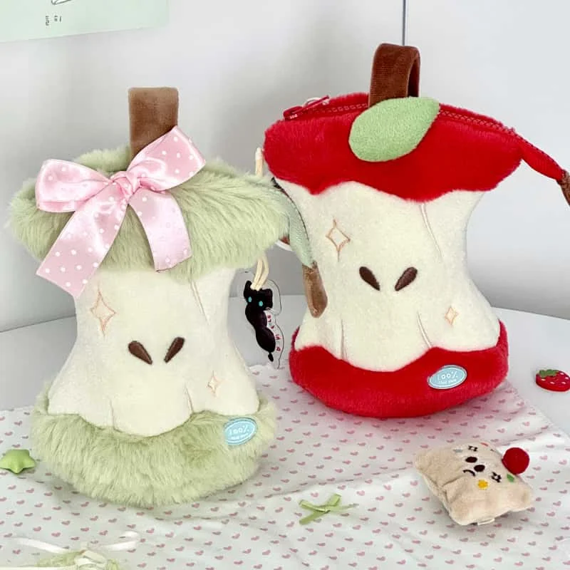 

Genuine Rizhi Store Red Apple Core Pen Case Plush Pencil Case Kawaii Roomier Stationery Organizer Cute Cosmetics Bag Girls Gifts