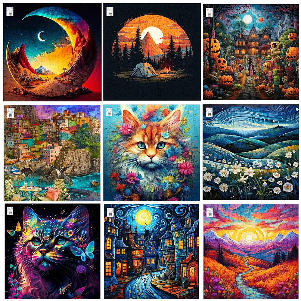 

Art Poster Wooden Puzzle Wall Decoration Children's Brainpower Parent-child Time Wood Oil Painting Puzzle Collection Must-play