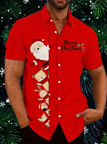Imagen 1 del producto 2025 otoño camisas de playa hawaianas Navidad Santa Claus hombres mujeres Casual talla grande camisa de manga corta Tops blusa hombre ropa