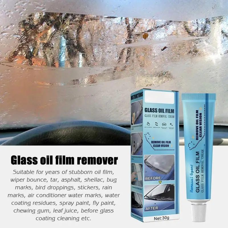 Car Glass Polishing Degreaser Cleaner Oil Film Clean Polish Paste For Bathroom Window Windshield Windscreen With Sponge Cloth