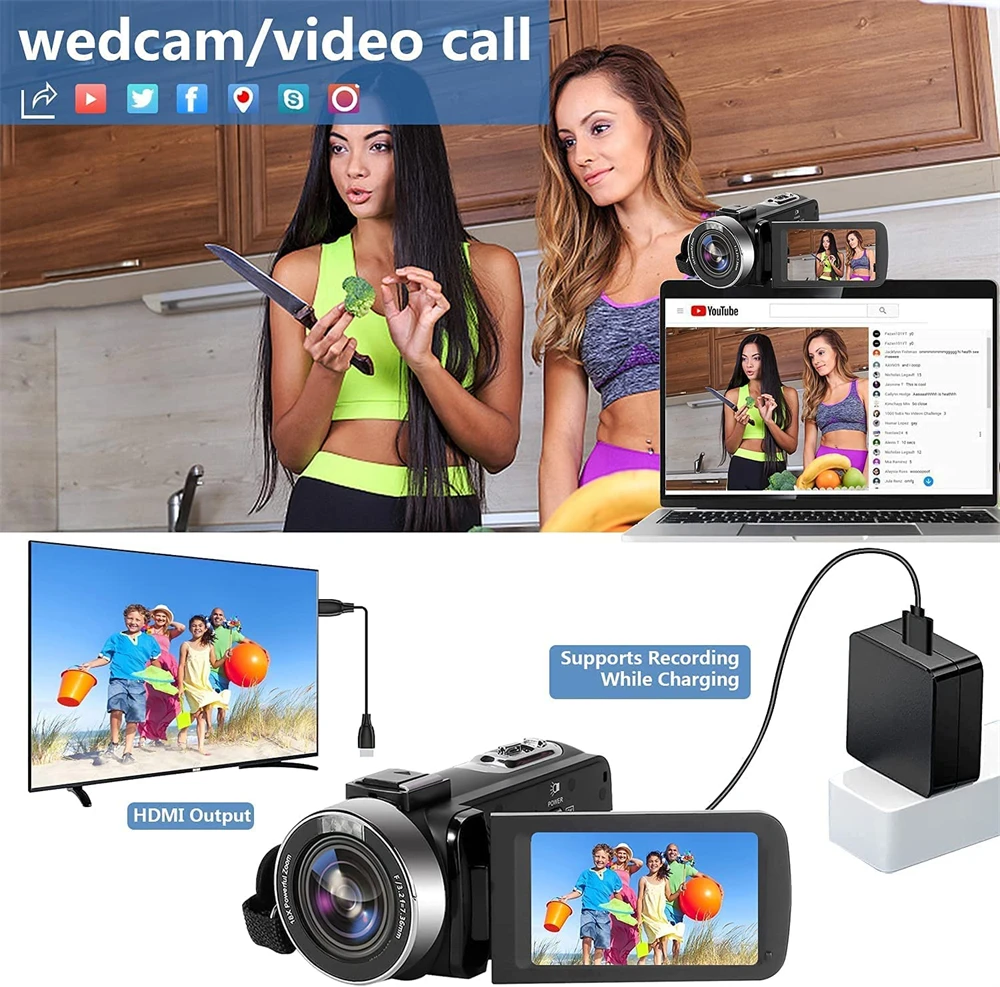 Máy Quay Video Kỹ Thuật Số Chuyên Nghiệp Máy Quay Phim 4K Lấp Đầy Ánh Sáng Vlogging Bộ YouTube Trực Tuyến Với WiFi 16X Zoom Chụp Ảnh