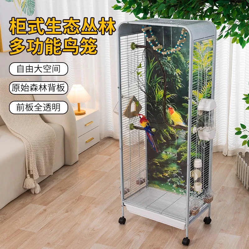 Cabinet type bird cage, budgie landscape transparent bird cage, large villa bird cage, ecological cage