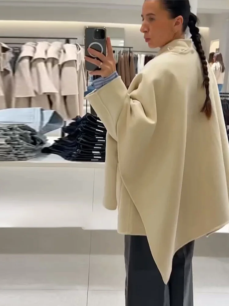 

Шерстяные плащи для женщин, свободные куртки, модные топы в асимметричном стиле, шикарная верхняя одежда, осенняя женская уличная одежда