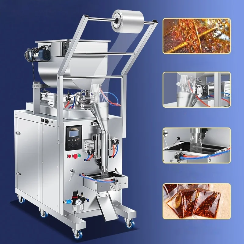 2025 Hot Sale Small Sauce Filling Machine with Stirrer Automatic Dosing Back Seal Pneumatic Packing for Honey Seasoning Paste