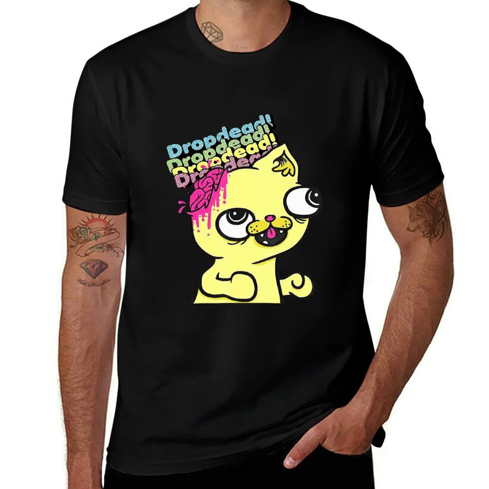 

Dropdead Cat T-Shirt Simple Line Art Print Tee