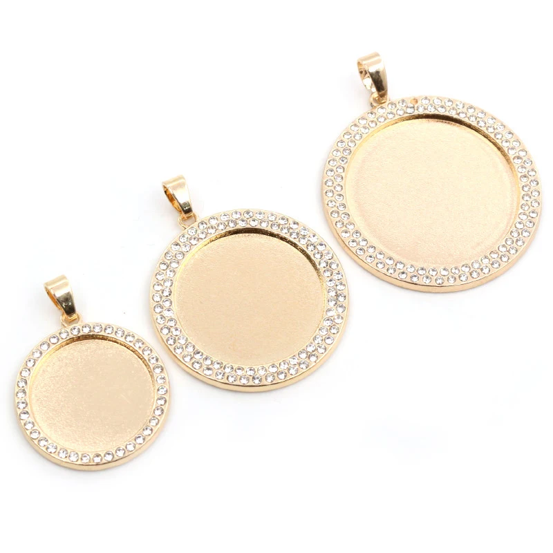 New Fashion 5pcs 20mm 25mm 30mm Inner Size Rhodium Rose Gold KC Gold Plated Rhinestone Cabochon Base Setting Charms Pendant