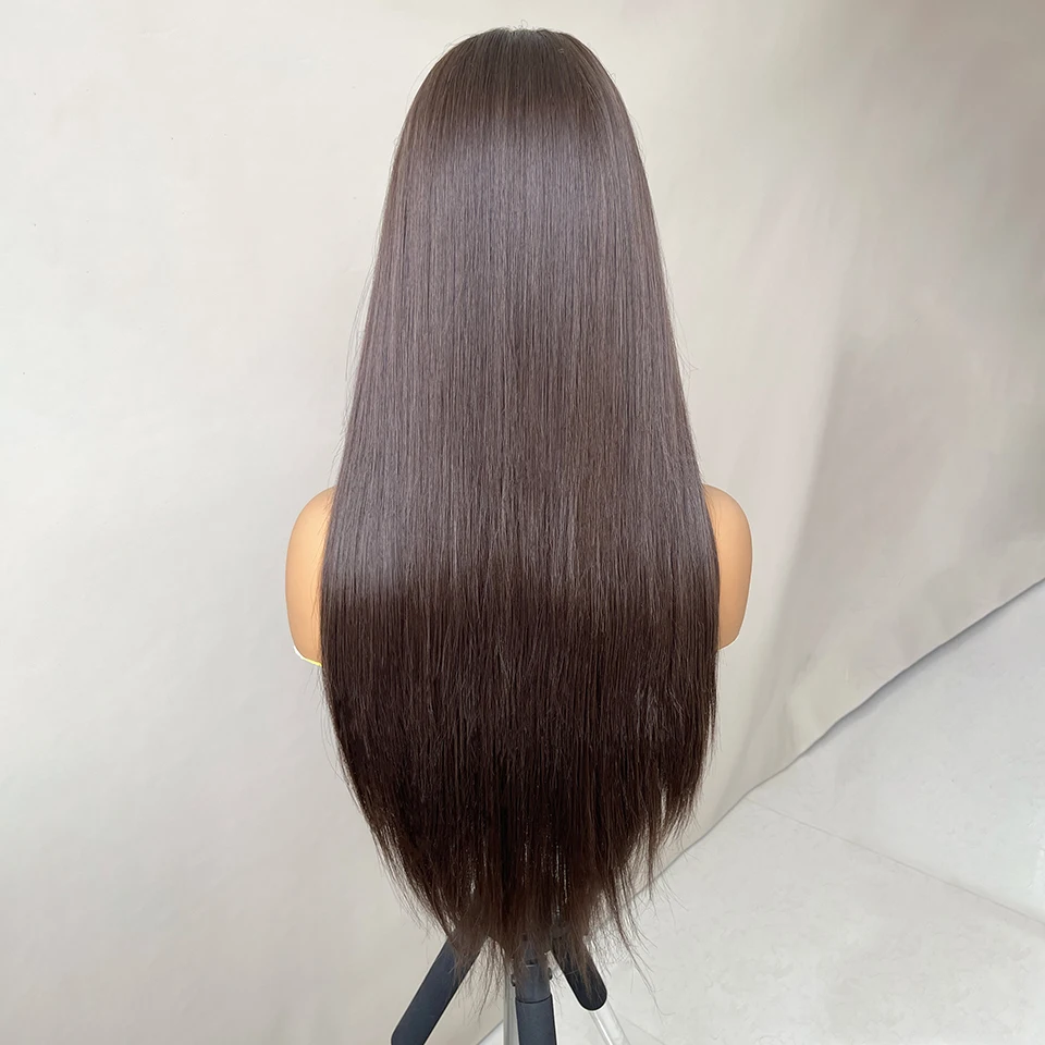 13x6 Synthetische Lace Front Perücken 30 Zoll Lange Gerade Blonde Perücke Für Schwarze Frauen Natürliche Ombre Braun Cosplay Highlight Spitze Perücke – Detail 11