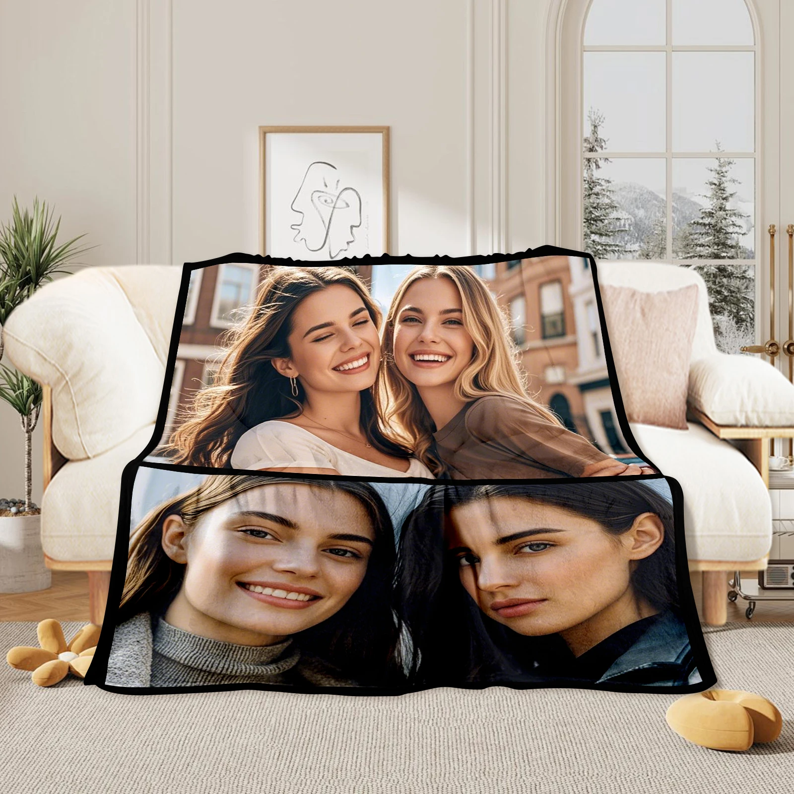 Personalized Sisters Blanket with Custom Pattern, Woollen Throw Blanket for Daughter Birthday Valentine's Day Anniversary Gift