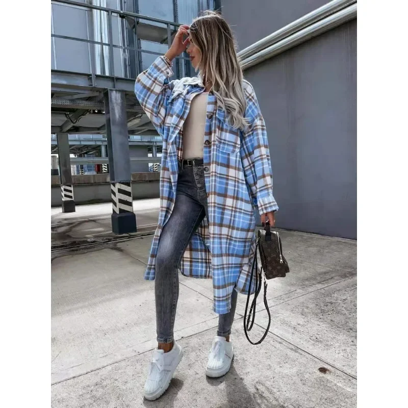 2024 European and American temperament fashion independent website Wish Amazon\'s best-selling plaid shirt trench coat for women