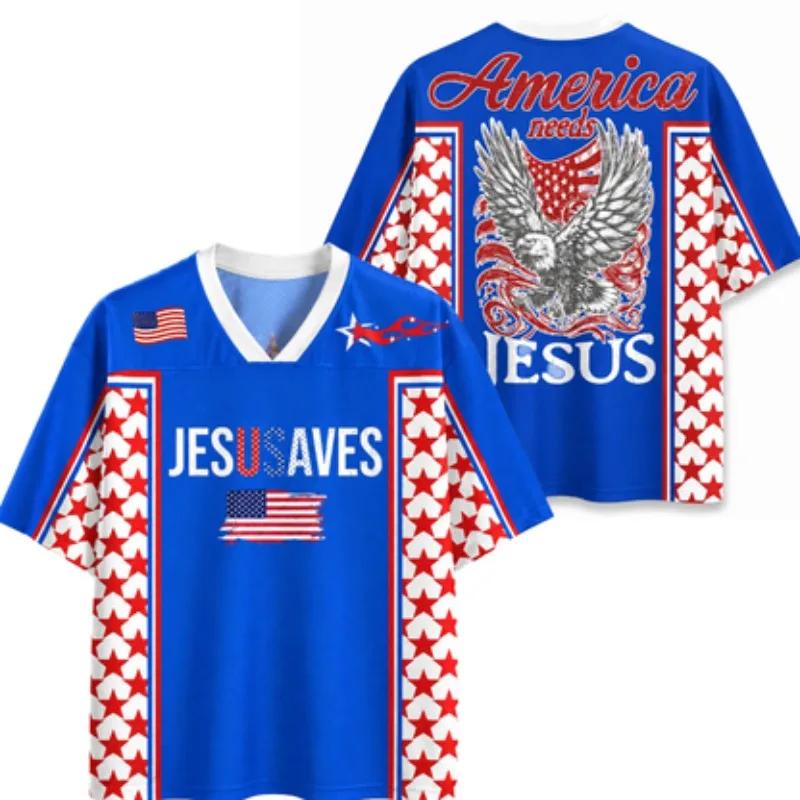 Maillot à manches courtes pour enfants, hommes, femmes, couples, thème Aigle & Drapeau Jésus Amérique 250e Anniversaire, Jour de l'Indépendance