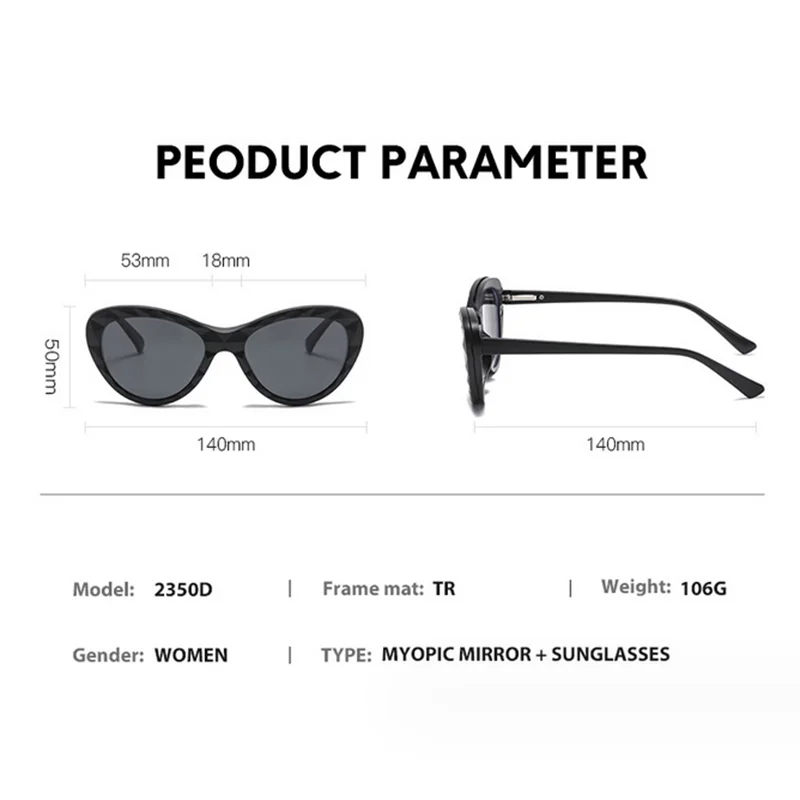 2350 TR90 Frame Women Cat Eyes Magnet Myopia Glasses 0 -0.5 -1.0 -2.0 To -6.0 , Sunglasses Clip Hyperopia +0.5 +1.0 +2.0 To +6