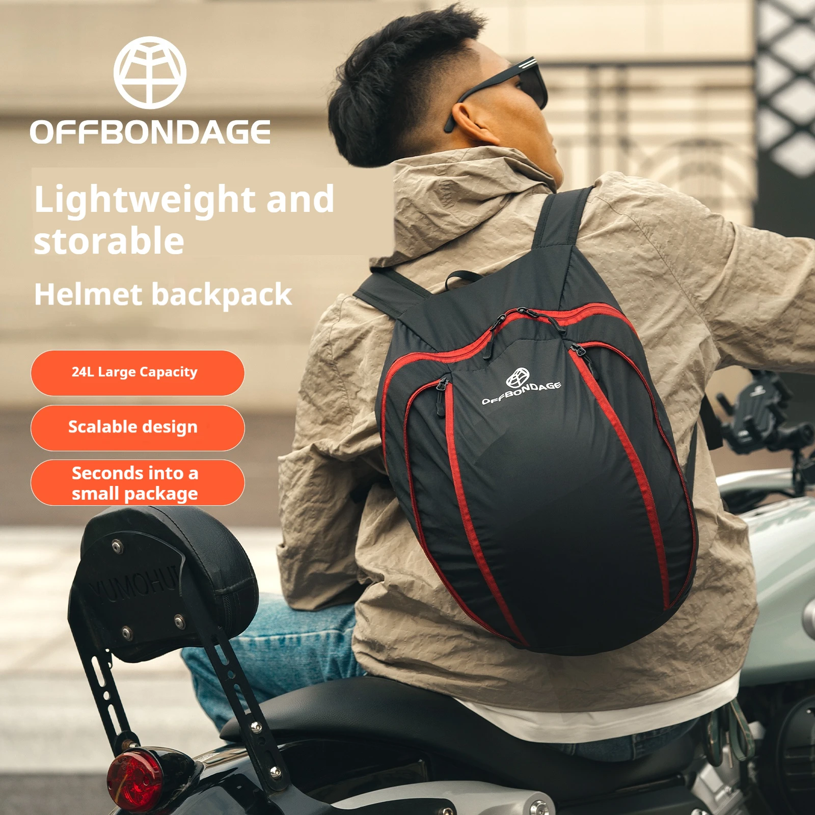 OFFBONDAGE Foldable Helmet Bag Large Capacity Waterproof Full Helmet Half Helmet Lightweight for Motorcycle Electric Vehicle