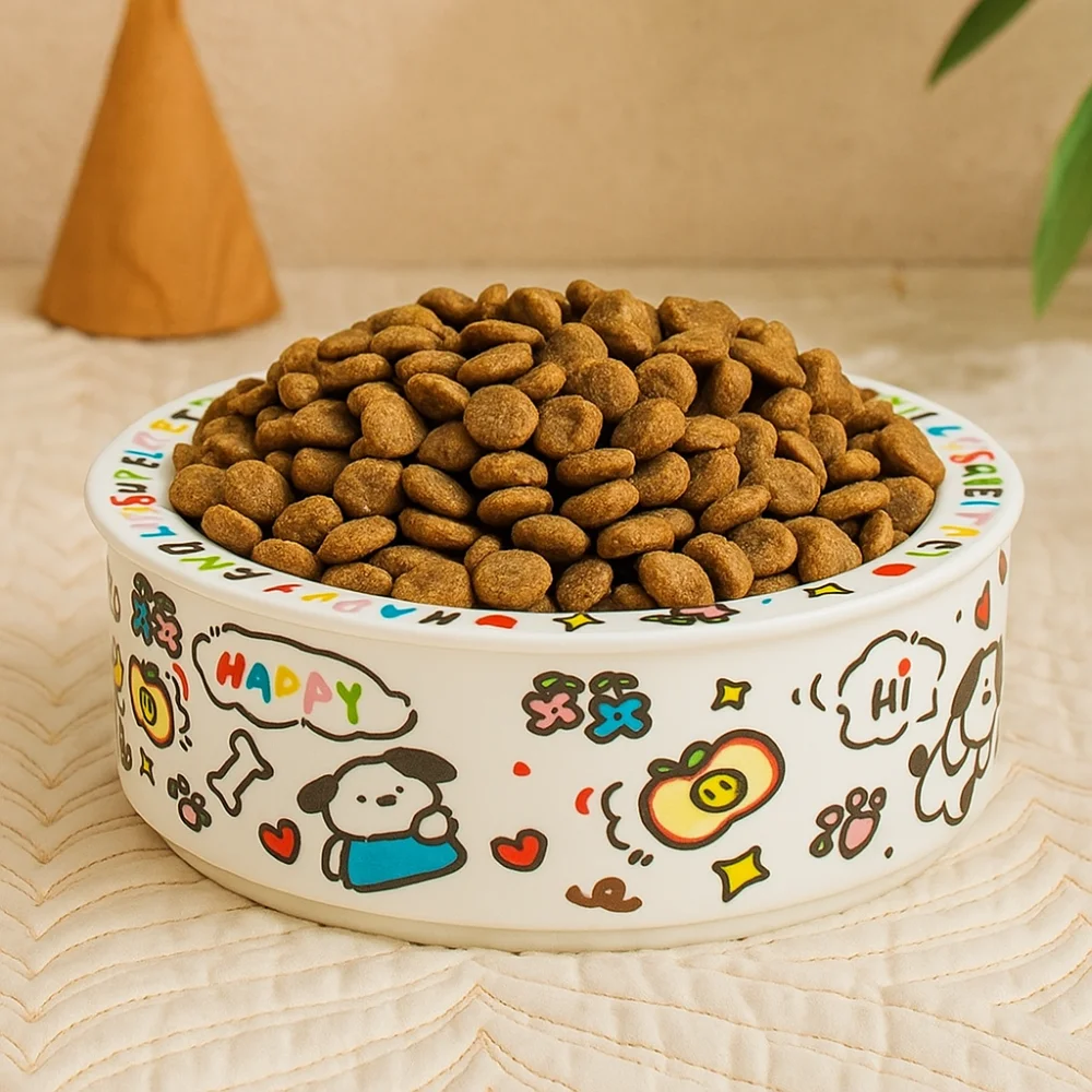 

Керамическая миска для кошек с защитой от опрокидывания, мультяшный дизайн, термостойкая, для собак, для воды и корма, с защитой шейного отдела позвоночника