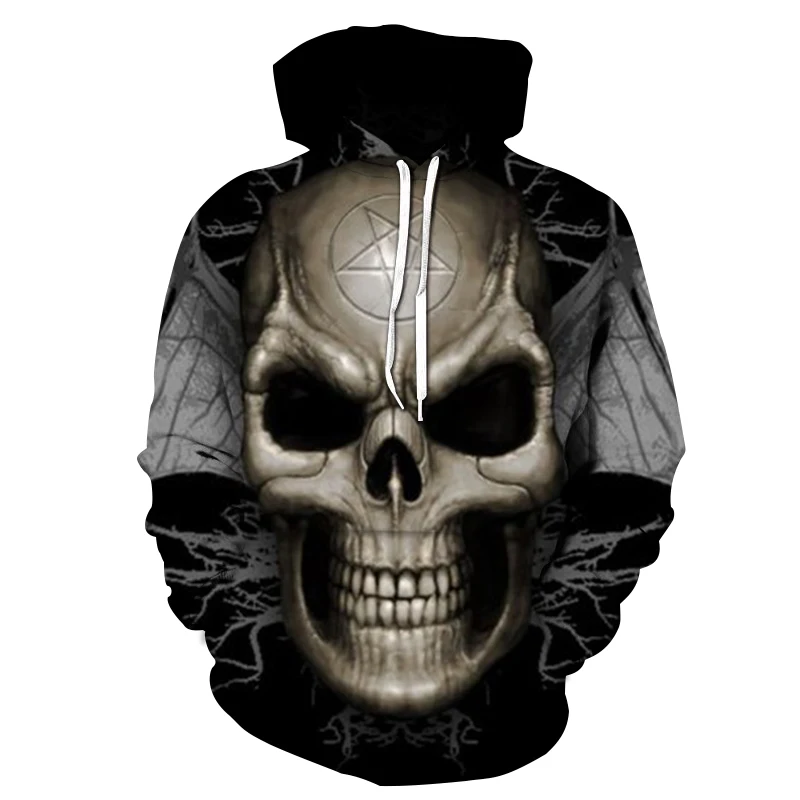 2024 3D Mens Hoodie Skull Horror Ghost Anime Oversized Hipster Casual Sweatshirt Long Hip Hop Sleeve Tops Street Wear Fitness