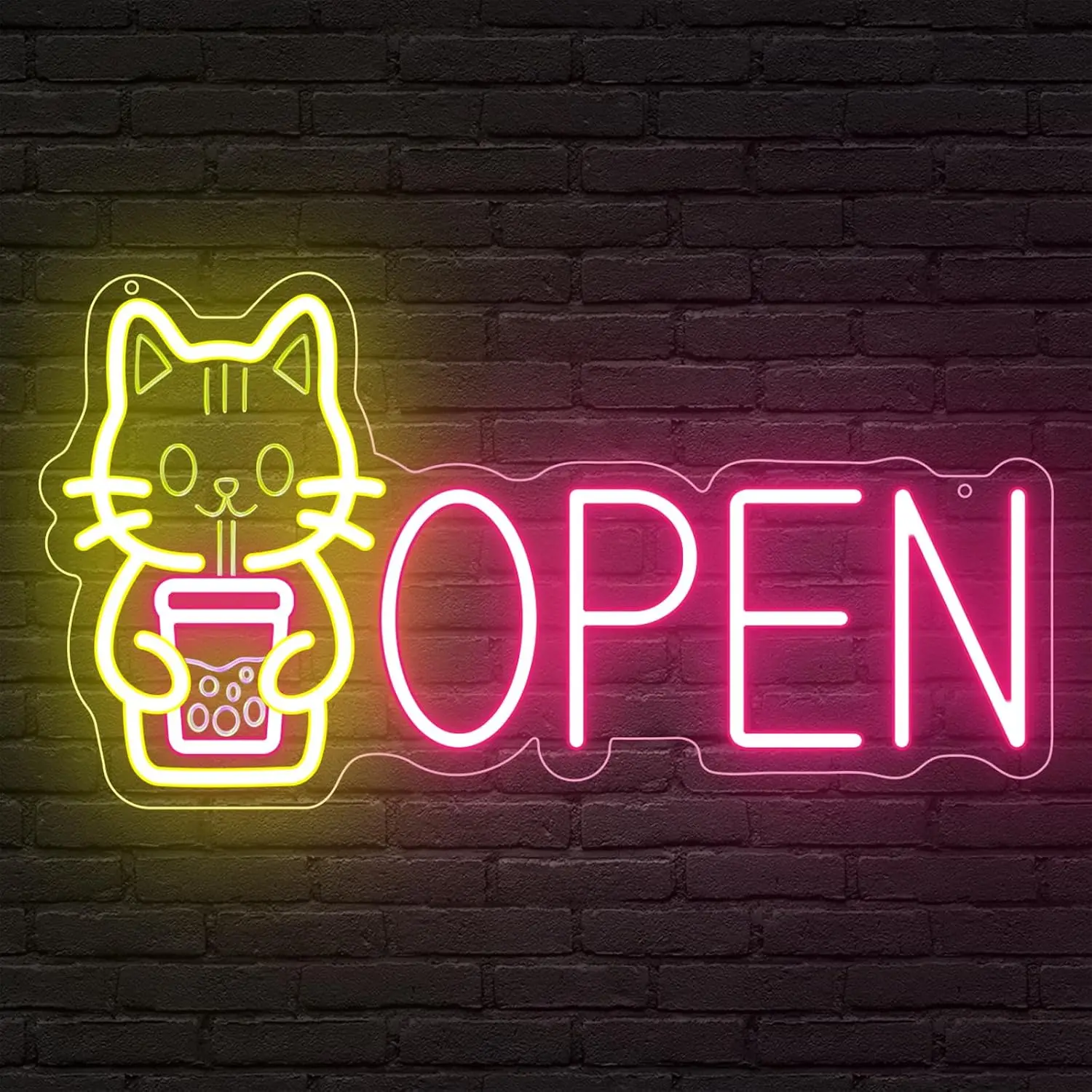 LED Neon Sign Cat Boba Tea Open Neon Light for Cafe Bubble Tea Shop Store Party Decor Christmas Gift Atmosphere Lamp USB Powered