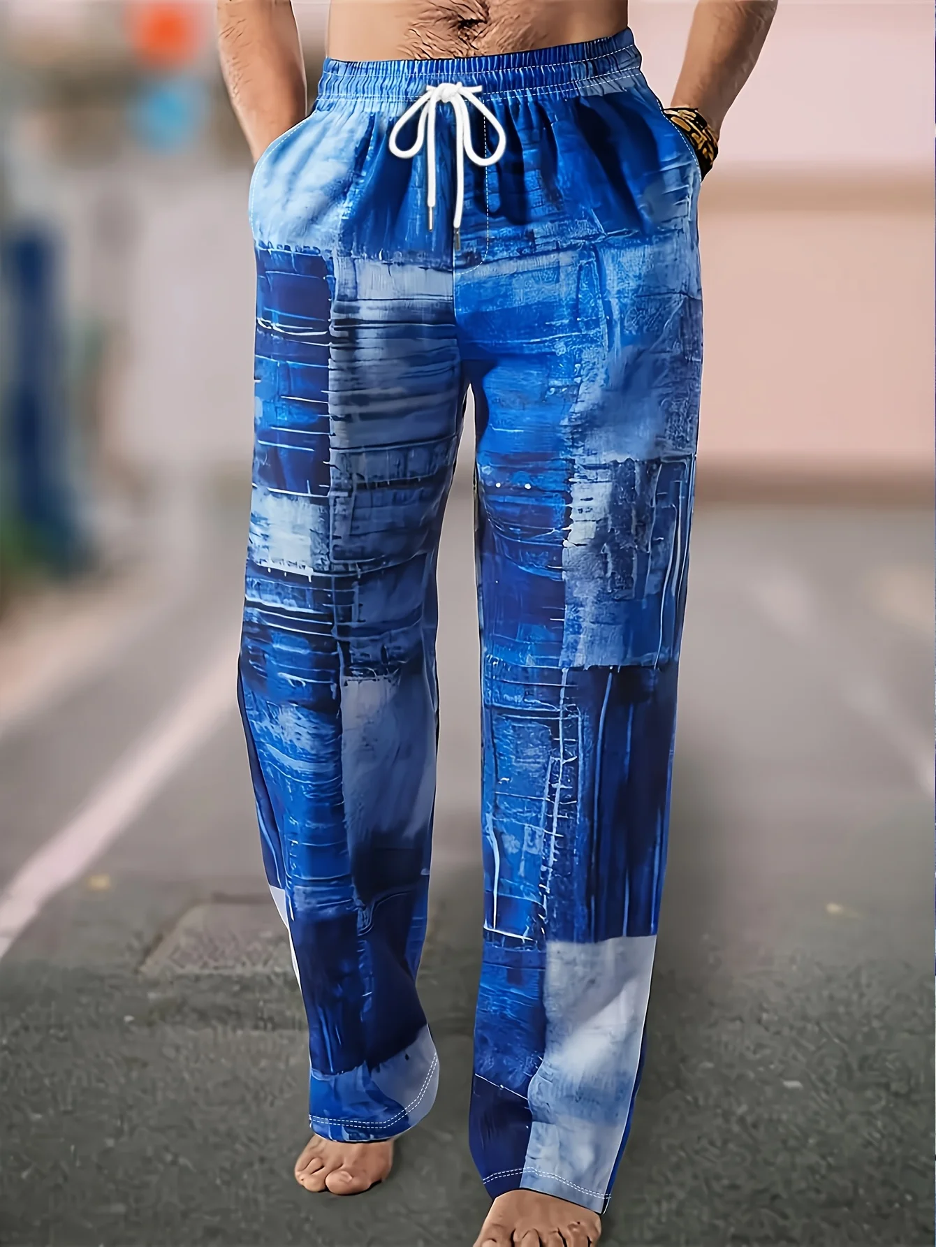 

Модные брюки 2026 года: хит продаж, новинка, с 3D-принтом «Синий морской лед», свободные, прямые, в уличном стиле Харадзюку, повседневные спортивные брюки