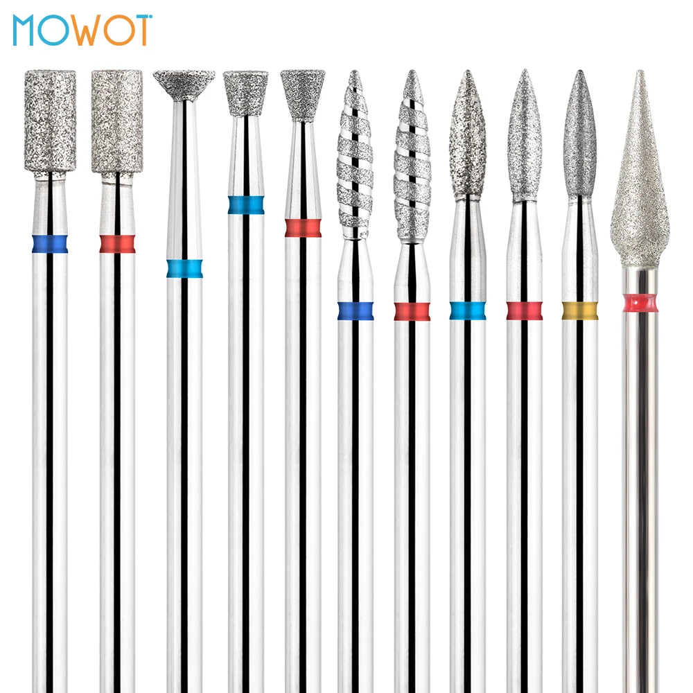 MOWOT 2pcs/lot Diamond Nail Drill Bits Flame Nail File Cuticle Clean Russian Rotary Milling Cutter Manicure Pedicure Nail Tools