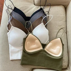 Knitted Binder Chest Woman Tops Spaghetti Strap Corset Crop Camis With Built in Bras Korean Fashion Woman Vest Camisole