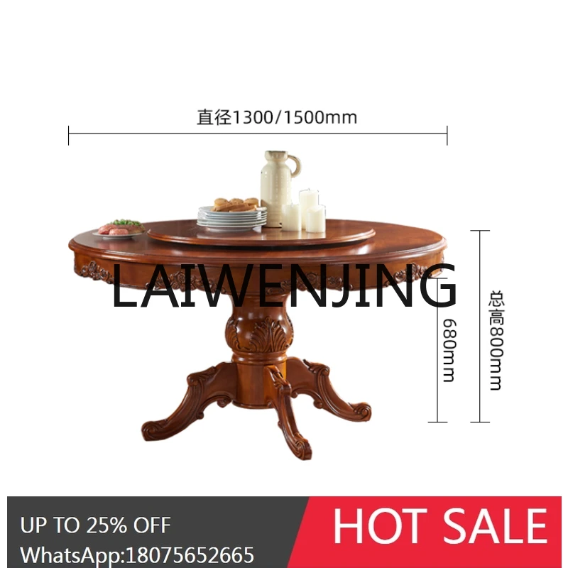RWJ American-Style Solid Wood round Table Dining Chair with Turntable European-Style Household