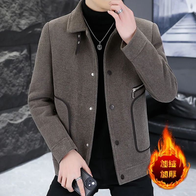 

Brand Woolen Jackets Men's Winter Thick Warm Lapel Zipper Short Trench Coat Casual Business Overcoat Social Party Men Clothing