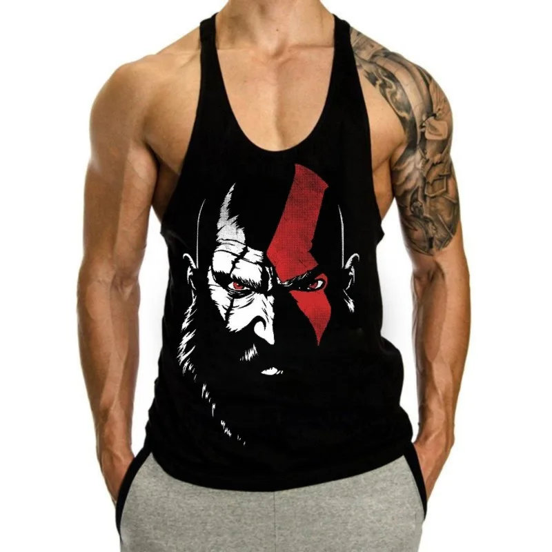 Men's Summer 100％ Cotton I-shaped Vest Male Spartan Warrior Print GYM Tank Tops Fitness Muscle Bodybuilding Sleeveless Shirt