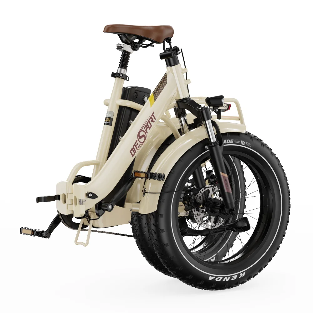 ONESPORT OT16 MAX – faltbares Elektrofahrrad – 500-W-Motor, 48-V-18-Ah-Akku, 120 km Reichweite, 20x4-Zoll-Fat-Reifen, Aluminium-Federgabel vorne.