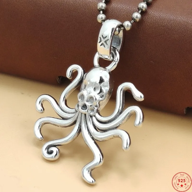 100% S925 Sterling Silver Pendants for Men Women 2023 New Fashion Octopus Marine Organism Pure Argentum Amulet Punk Jewelry