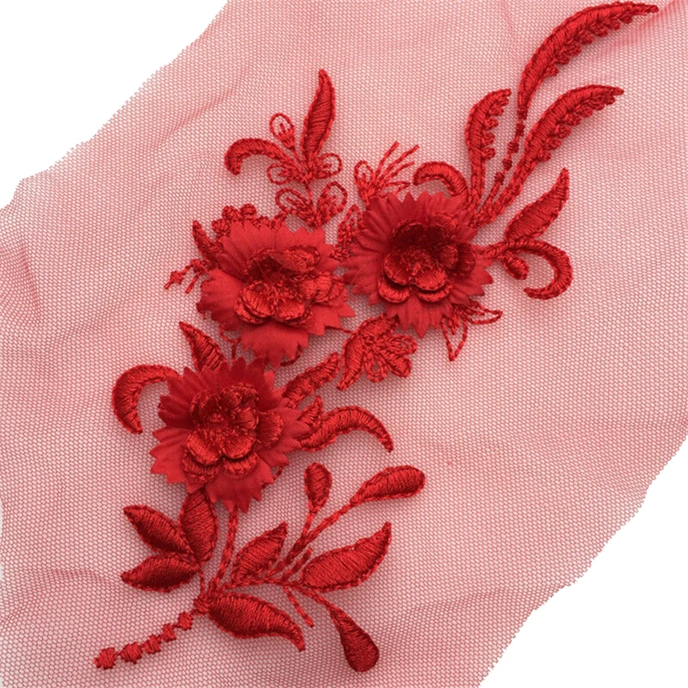 

1pc Flower Tulle Clothes Beaded Pearl Bridal Wedding Dress Decor Embroidery Fabric Accessories Lace Applique