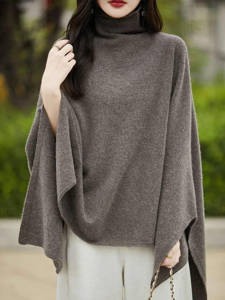 

Women's Sweater Plie Collar Wool Shawl Loose Vintage Pullover Autumn Winter 100% Merino Wool Knitwear Simplicity Cashmere Shawl