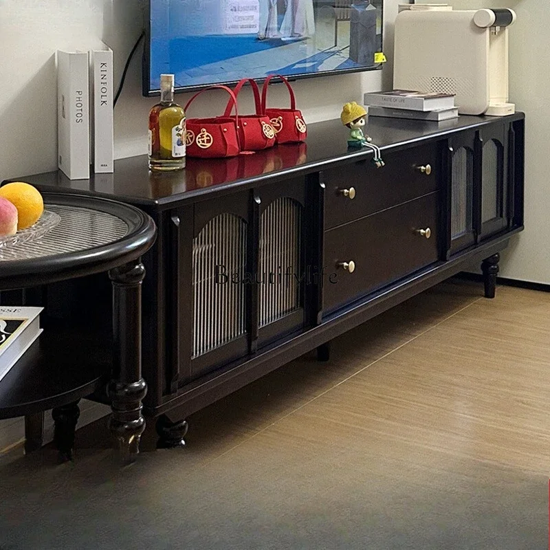 

1Vintage American Style Solid Wood Coffee Table TV Cabinet Home Floor Cabinet Living Room Simple Natural Wood