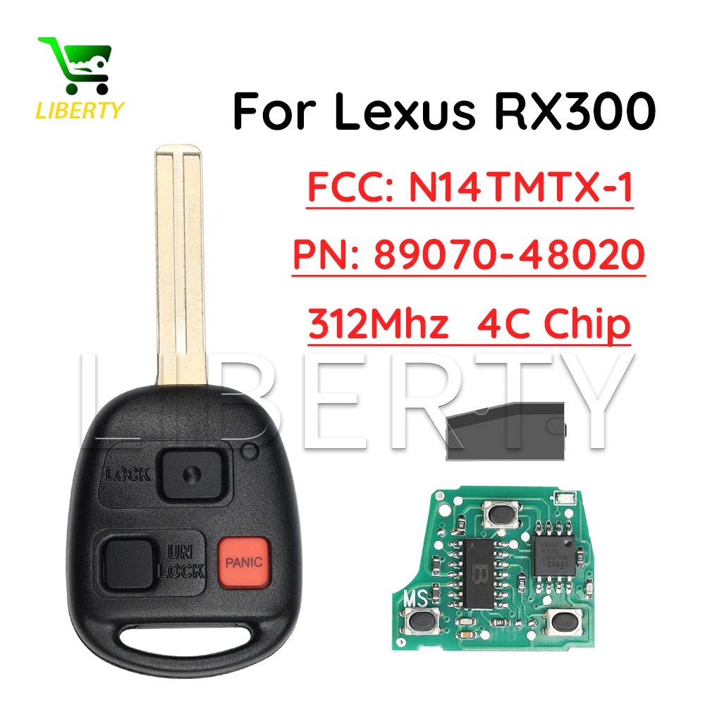 

Liberty 312MHz 4C Chip FCC:N14TMTX-1 3 Button Head Remote Car Key Fob For Lexus RX300 1999 2000 2001 2002 2003 Auto Smart Keys